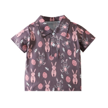 

Toddler Boys Girls Short Sleeve Easter Cartoon Rabbit Printed Kids Tops T Shirt With Pocket