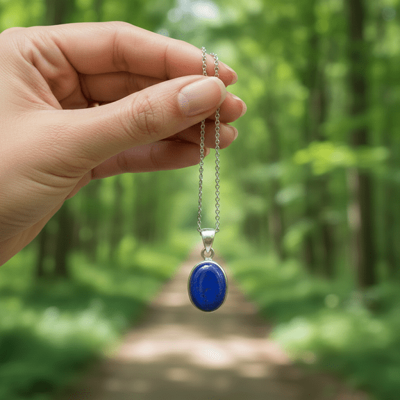 Sechi Lapis Lazuli Pendant Necklace, Sterling Silver Chain, Natural Stone Jewelry