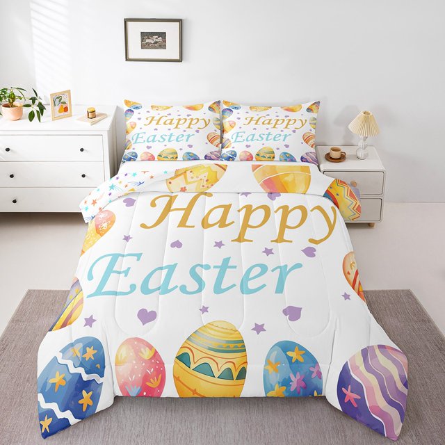 Erosebridal Ensembles de Literie Western Festival Simple avec Couette, Insert de Couette Oeufs de Pâques, Joyeuses Pâques Literie Réversible Ensemble de Couette Simple, Décoration de Chambre en Microfibre, 2 Pcs