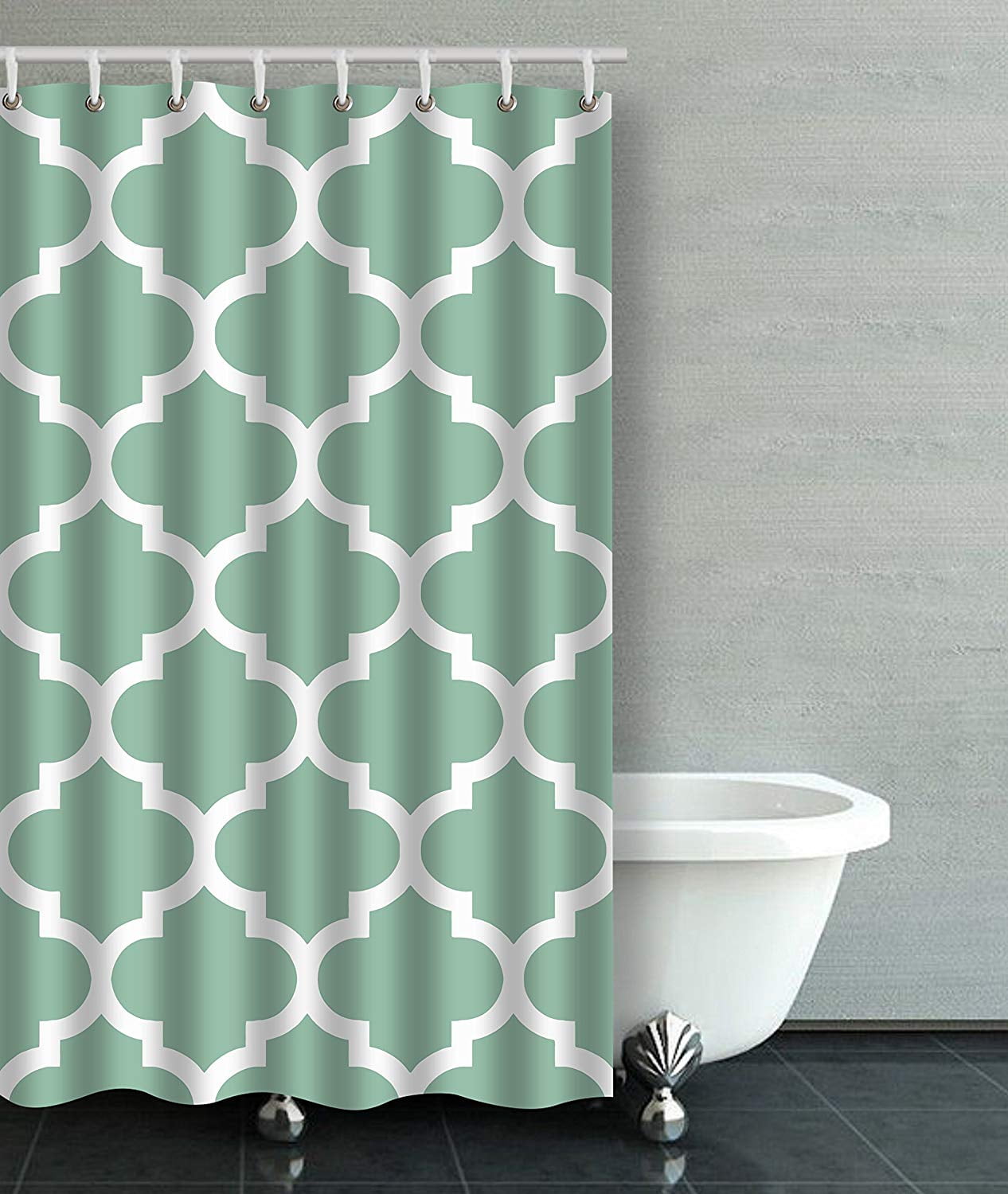 ARTJIA Moroccan Quatrefoil Grayed Jade Green Pattern Bathroom Shower