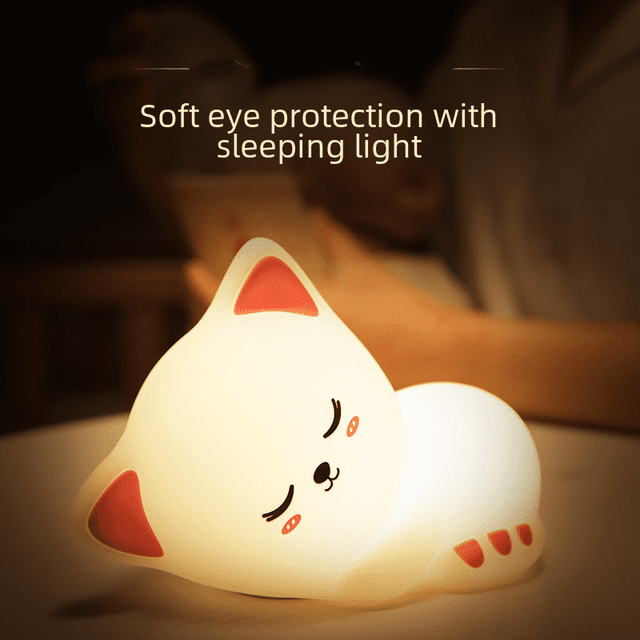 Luz de noche para gato, luz luminosa para dormitorio, luz de ambiente para aplausos, carga USB, luz de regalo de silicona para dormir