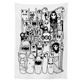 thumbnail image 3 of Ambesonne Indie Tablecloth Rectangular Table Cover, Welcoming Monster, 60"x90", Black and White, 3 of 4