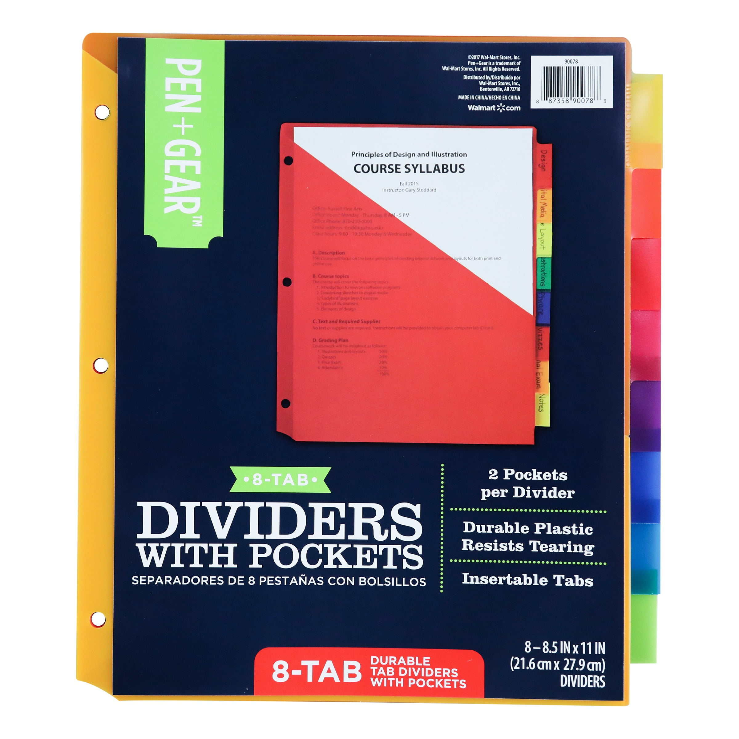 Pen + Gear 8Tab Durable Tab Dividers with Pockets, 8.5" x 11