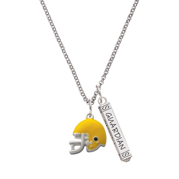 Delight Jewelry Silvertone Small Yellow Football Helmet Silvertone Guardian Angel Bar Charm Necklace, 23"