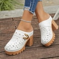 thumbnail image 3 of Rokment Women's Platform Chunky Block High Heels Clogs and Mules Spring Summer Fashion Metallic Buckles Leather Hollow out Closed Toe Lug Sole Heeled Backless Dress Slides Sandals White Size 7.5, 3 of 7