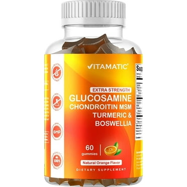 Vitamatic Extra Strength Glucosamine Chondroitin Gummies with MSM, Turmeric, & Boswellia - Joint Support - 60 Pectin Based Gummies