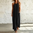 thumbnail image 2 of Miluxas Women's Halter Neck Sleeveless Maxi Dress Pleated Front A Line Looes Flowy Long Dress with Pockets Lightweight Beach Vacation Outfits Black, 2 of 7