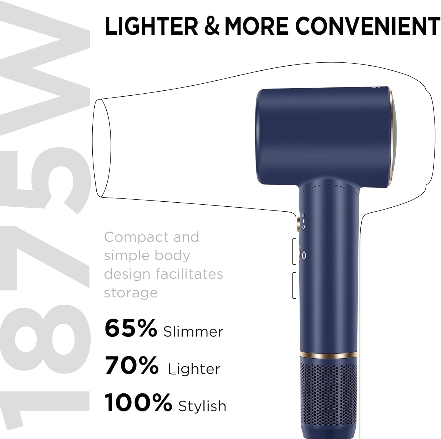 Hair Dryer, 110, 000 RPM Air-Sonic High-Speed Blow Dryer for Fast Drying, Cool/Care/Dry Mode Display & 200 Million Negative Ionic, PARWIN PRO BEAUTY 1875W Hair Dryer with Diffuser, Prussian Blue