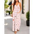 thumbnail image 4 of Women'S Summer Light Pink-Orange Flowers Wide Leg Jumpsuit Casual Loose Sleeveless Spaghetti Strap Romper With Pockets, 4 of 7
