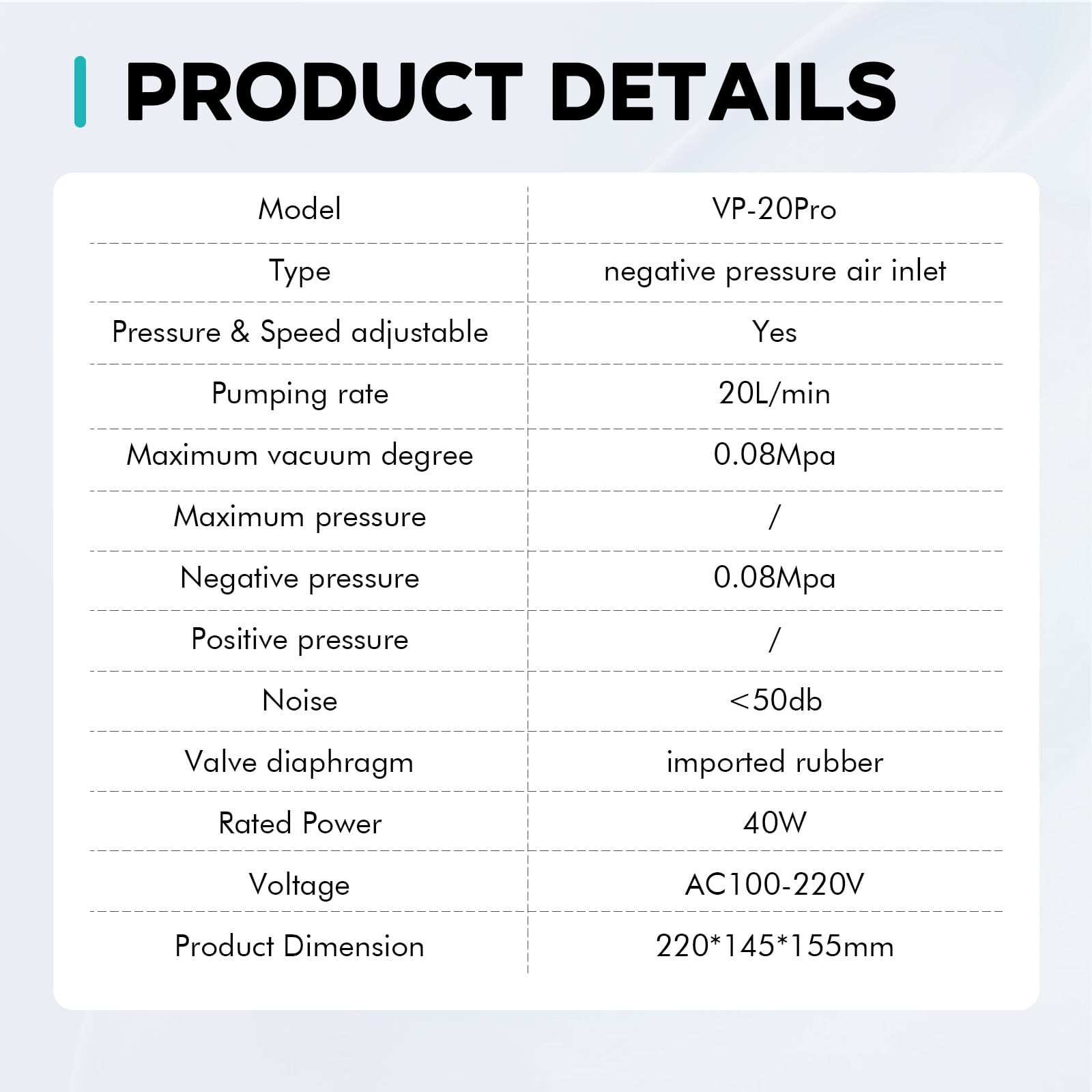 LAB FISH VP-20PRO Oil-Free Vacuum Pump, 20L/min, Adjustable Vacuum & Flow, 0.08MPa, for Laboratory, Research, Industrial Use – Maintenance-Free, Low Vibration