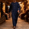thumbnail image 5 of Kakii Men's Kaftan Thobe Long Sleeve Muslim Robe Button Up Side Split Kaftan Thobe with Pockets, 5 of 9