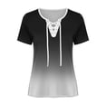 thumbnail image 4 of Uootdi Women's Tees Round Neck Short Sleeve Lace Up Gradient Print Tops Casual Street Style Soft Stretchy Relaxed Fit Tees Gift, 4 of 5