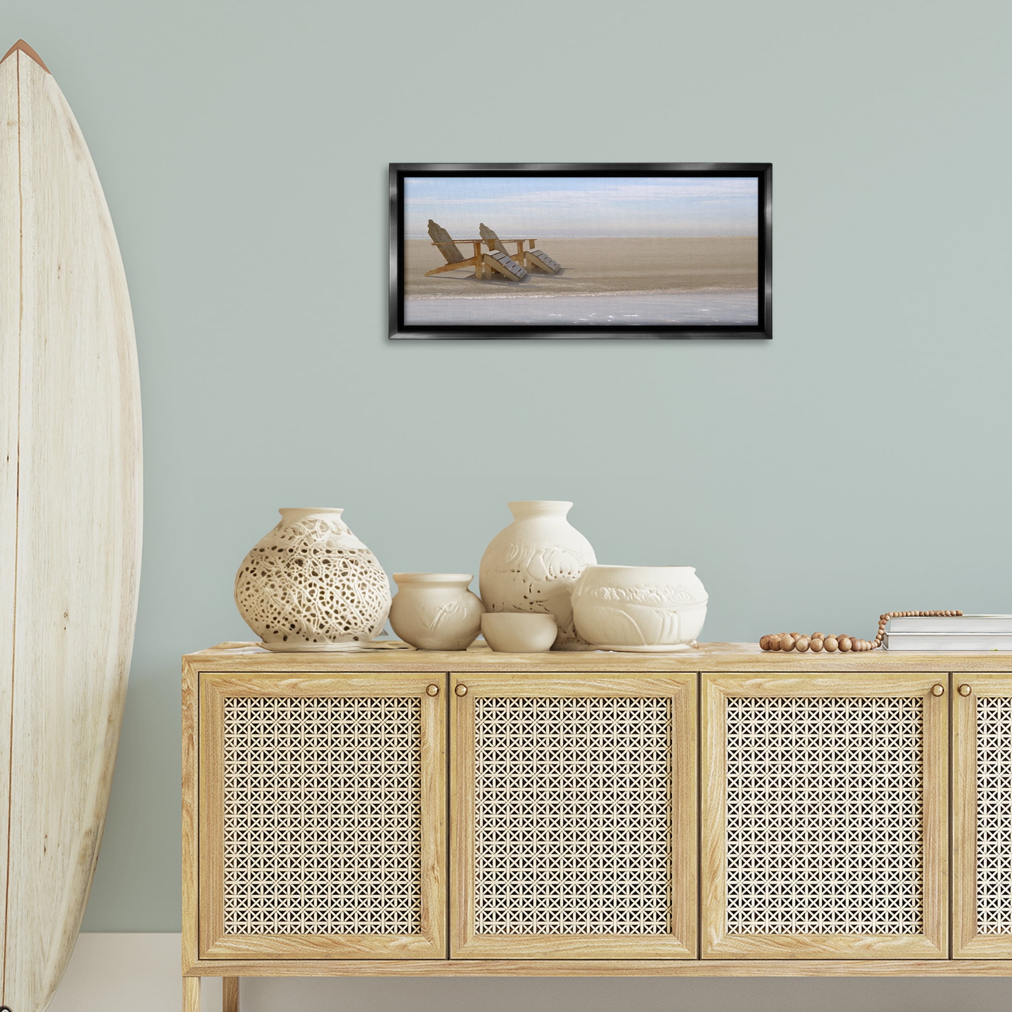 Stupell Industries Endless Beach Scene Landscape Photography Black Floater Framed Canvas Art Print Wall Art, 31 x 14
