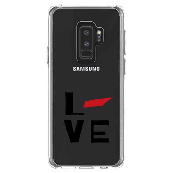 DistinctInk Clear Shockproof Hybrid Case for Samsung Galaxy S9  PLUS (6.2" Screen) - TPU Bumper Acrylic Back Tempered Glass Screen Protector - Tennessee - Love Black & Red
