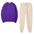 thumbnail image 2 of Sweatsuits Two Piece Sets Womens Sweatsuit For Women Solid Color Long Sleeve Round-Neck Sweatshirts Pullover And Adjustable Drawstring Pant Tracksuit Sport Suit Purple XXL, 2 of 5
