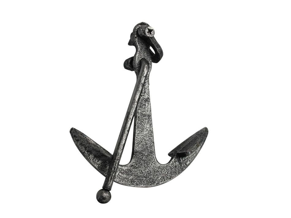Rustic Silver Cast Iron Anchor Paperweight 5' - Metal Art Decoration - Decorative Cast Iron Home Decor