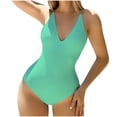 thumbnail image 2 of PNTUTB Summer Solid-Color V Neck Slim Adjustable Cross Back Straps Backless One Piece Swimsuit for Women, 2 of 6