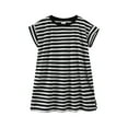 thumbnail image 1 of MIASHUI Vêtements d'Été pour Petites Filles Robe Décontractée à Manches Courtes Rayée, Noir, 9-10 Ans, 1 of 2