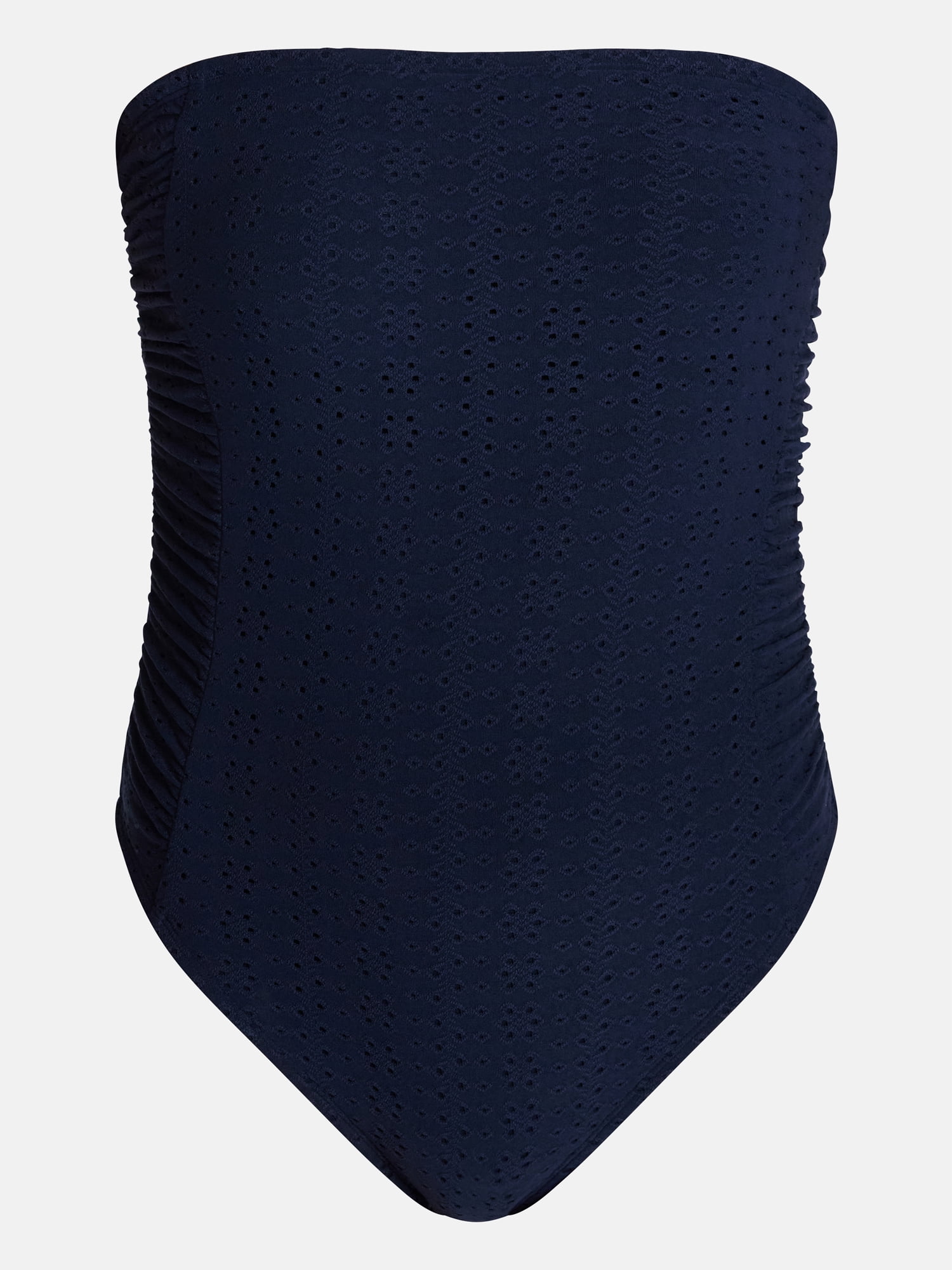 Time and Tru Women's Eyelet Bandeau One Piece Swimsuit with Side Shirring, Sizes XS-3X