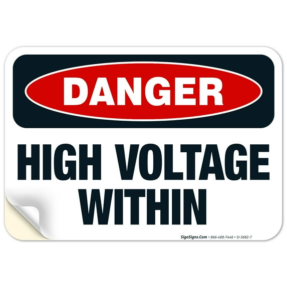 High Voltage Within Sign, OSHA Danger Sign, 10x7 Vinyl Sticker