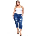 thumbnail image 4 of Jack David Women's Plus Size Cuff Rolled Capri Curvy Blue Denim Distressed Jeans, 4 of 6