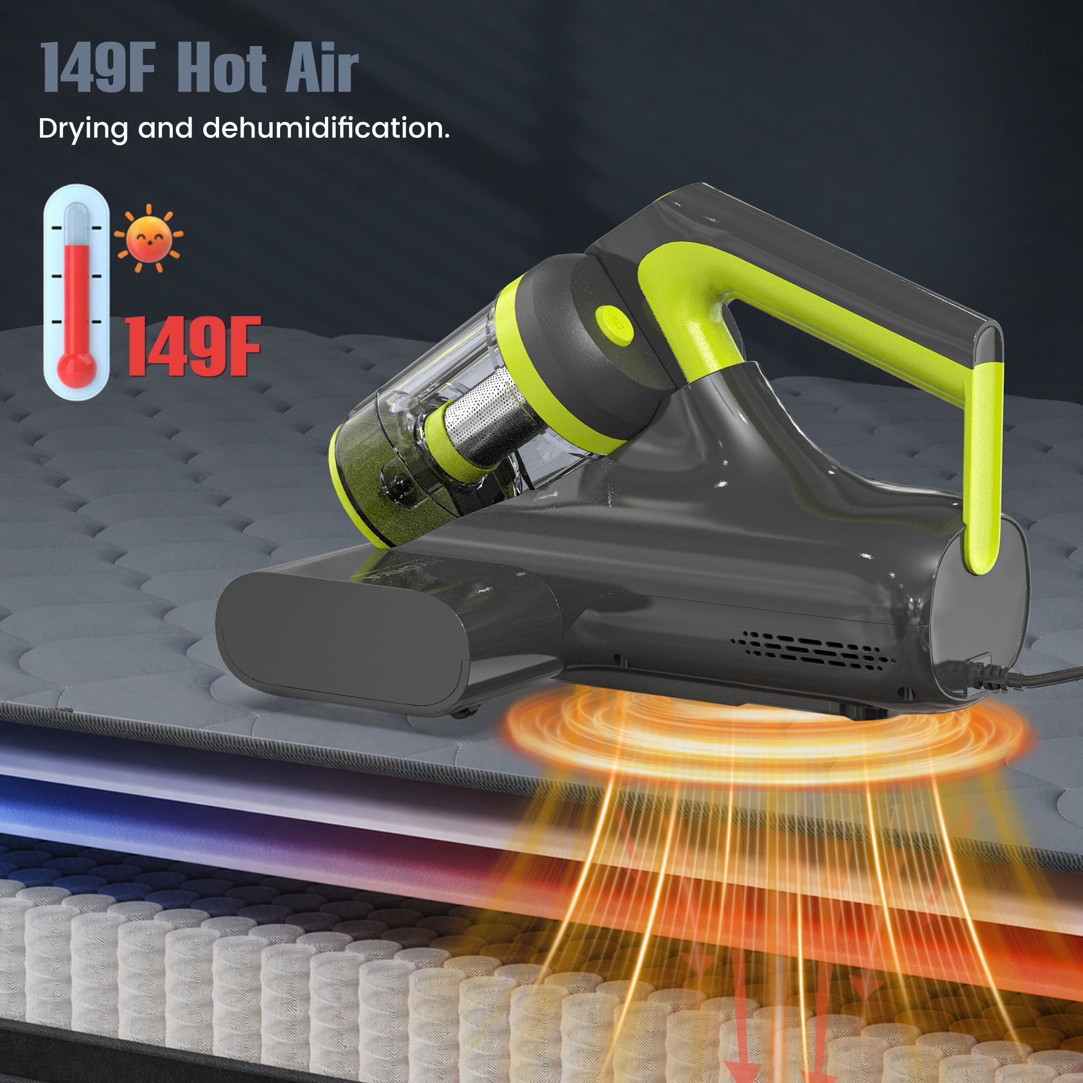 HYCHIKA Mattress Vacuum Cleaner with 16kPa Suction & 36000 Cpm, 273nm UV-C Light, 149℉ Heat & Ultrasonic for Pet Hair & Debris on Bed, Sofa, Carpet