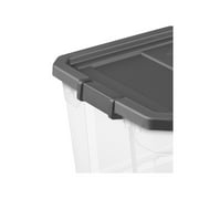 Sterilite 76 Quart Stacker Storage Bin, Clear Plastic Storage Container with Latch Lid, Durable, Dark Gray