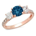 thumbnail image 2 of 1.97 ct Round Cut Natural London Blue Topaz 3 Stone 18K Rose Gold Womens Engagement Ring, 2 of 4