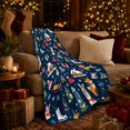 thumbnail image 3 of Whimsical Winter Lodge Reindeer Cottage Navy Blue, Festive Holiday Scene, Warm Flannel Blanket for Living Room and Reading Nook, Art Lovers Christmas Gift, Festive Home Decor, 3 of 9