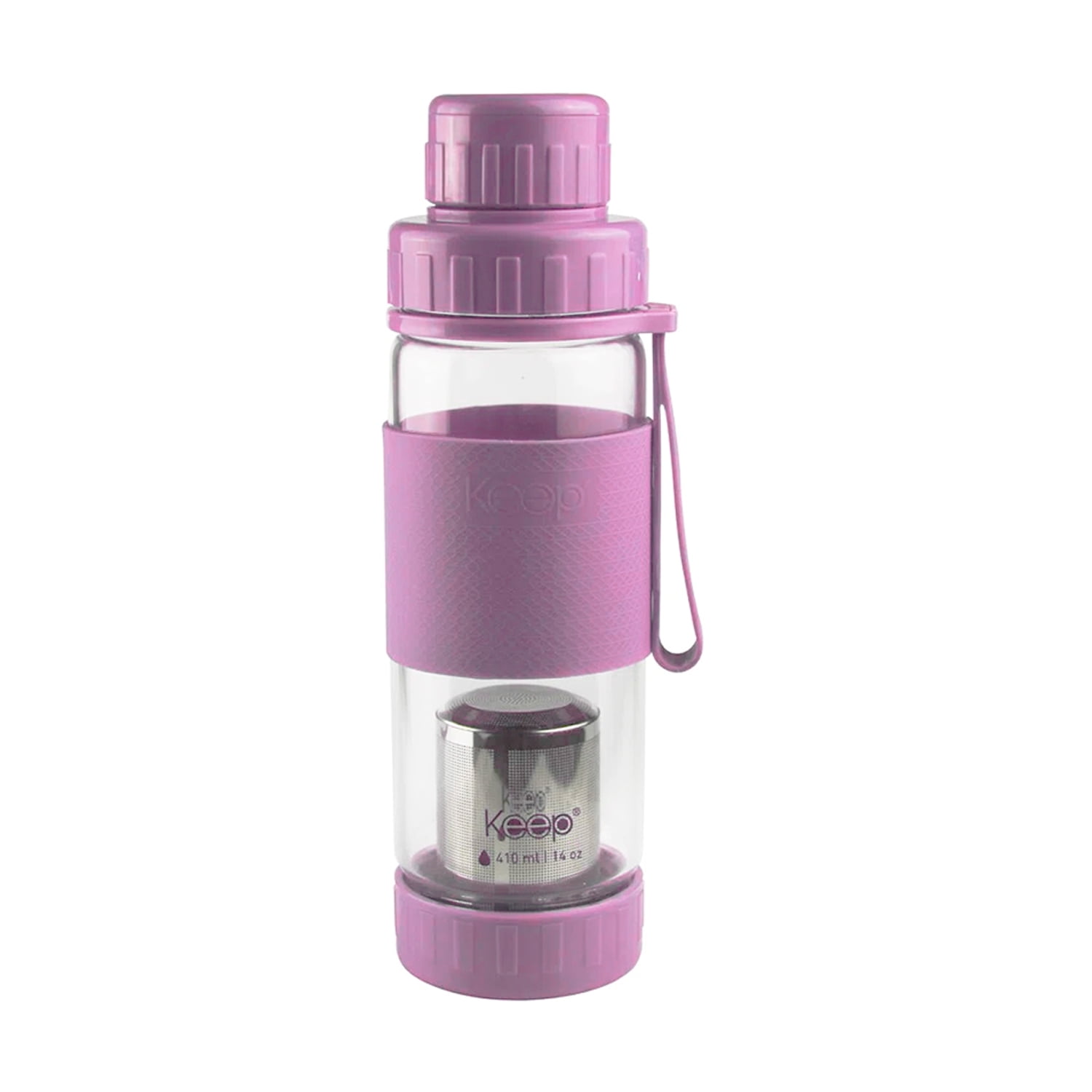 Botella De Vidrio Con Infusor 410 Ml Rosado/Morado
