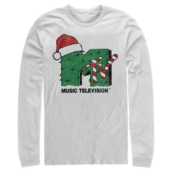 Men's MTV Christmas Monster Logo  Long Sleeve Shirt White Medium
