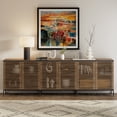 thumbnail image 3 of ARKANTOS Slatted Doors Sideboard Storage Cabinet with 1 Adjustable Shelf, Set of 3, Classic Walnut, 3 of 7
