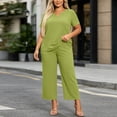 thumbnail image 5 of akafmk Plus Size Womens 2 Piece Sets Summer Outfits V Neck Short Sleeve T-Shirts and Wide-Leg Pants Matching Loungewear Set Sleepwear Soft Fashions Clothes, 5 of 7