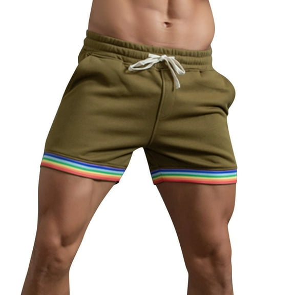 Men's Rainbow Drawstring Shorts - Lightweight Polyester, Pocket Design, Loose Fit for Beach/Sport, All-Season Wear