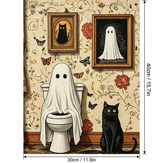 Ghost Diamond Art Painting Kit, Potty Ghost & Portrait 5D Diamond Painting Dots Art Kit for Adults Beginner, DIY Full Round Gem Crystal Art Paint by Diamond, 11.8" x 15.7" Home Wall Decor