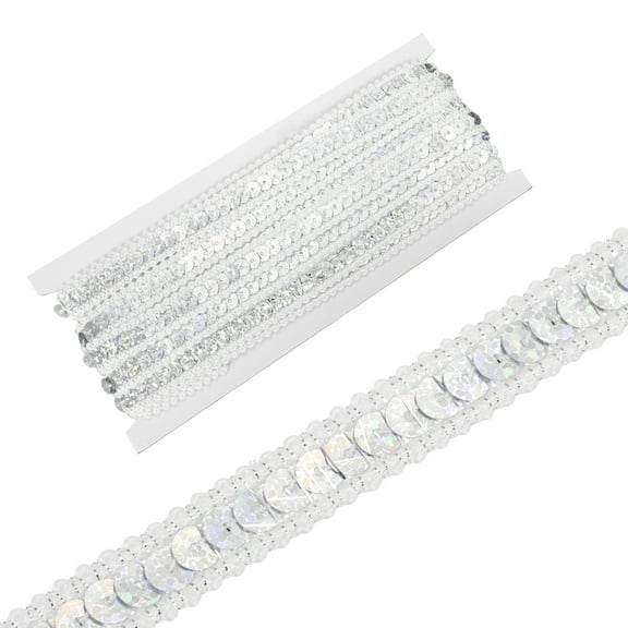 0.5 Inch x 5 Yards Sequin Ribbon Trim Strip for Crafts Embellishments, Laser Silver