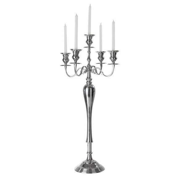 Torre & Tagus Caprice Candelabra Candle Holder 39 inch Centerpiece Accent for Dining Entertaining Open Shelf Living Room Focal Point, Tall, Silver