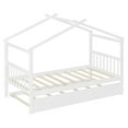 thumbnail image 6 of Twin Size House Bed with Trundle, Wooden Playhouse Platform Bed with Roof and Headboard, No Box Spring Needed, Easy Assembly, White, 6 of 9
