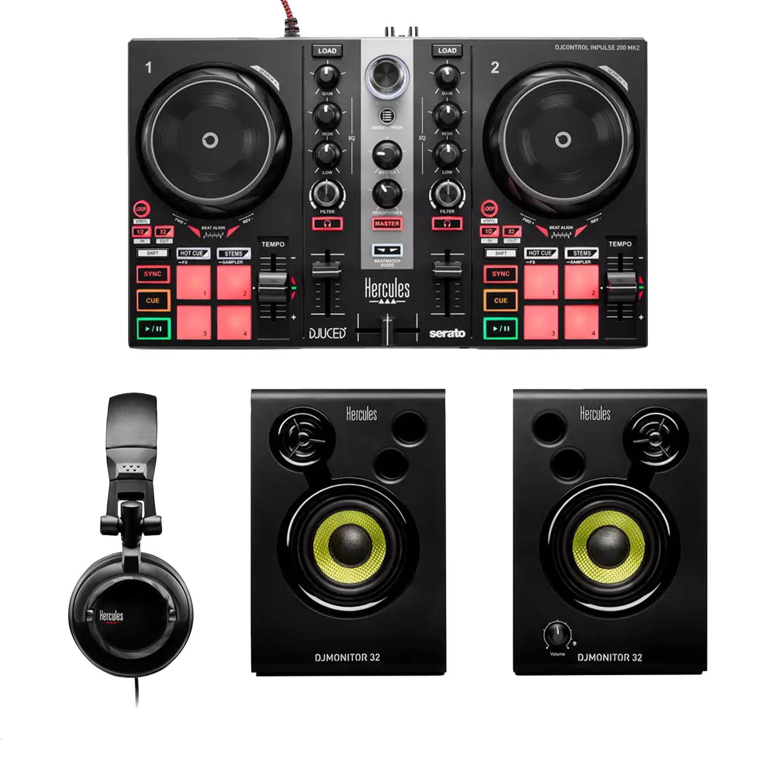 Hercules DJLearning Kit MK2 with DJ Controller, Monitor & Headphones with Desktop Stands Package