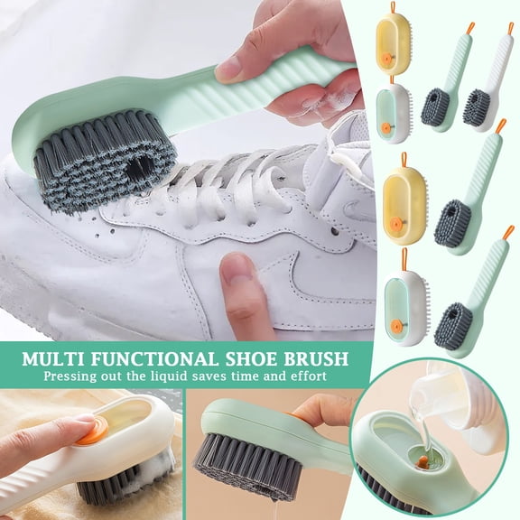 EclipseJewels 2-in-1 Multifunction Cleaning Brush with Soap Dispenser, Shoe and Laundry Brush with Soft Bristles, Refillable Liquid Tank for Sneakers, Clothes, and Household Surfaces,D