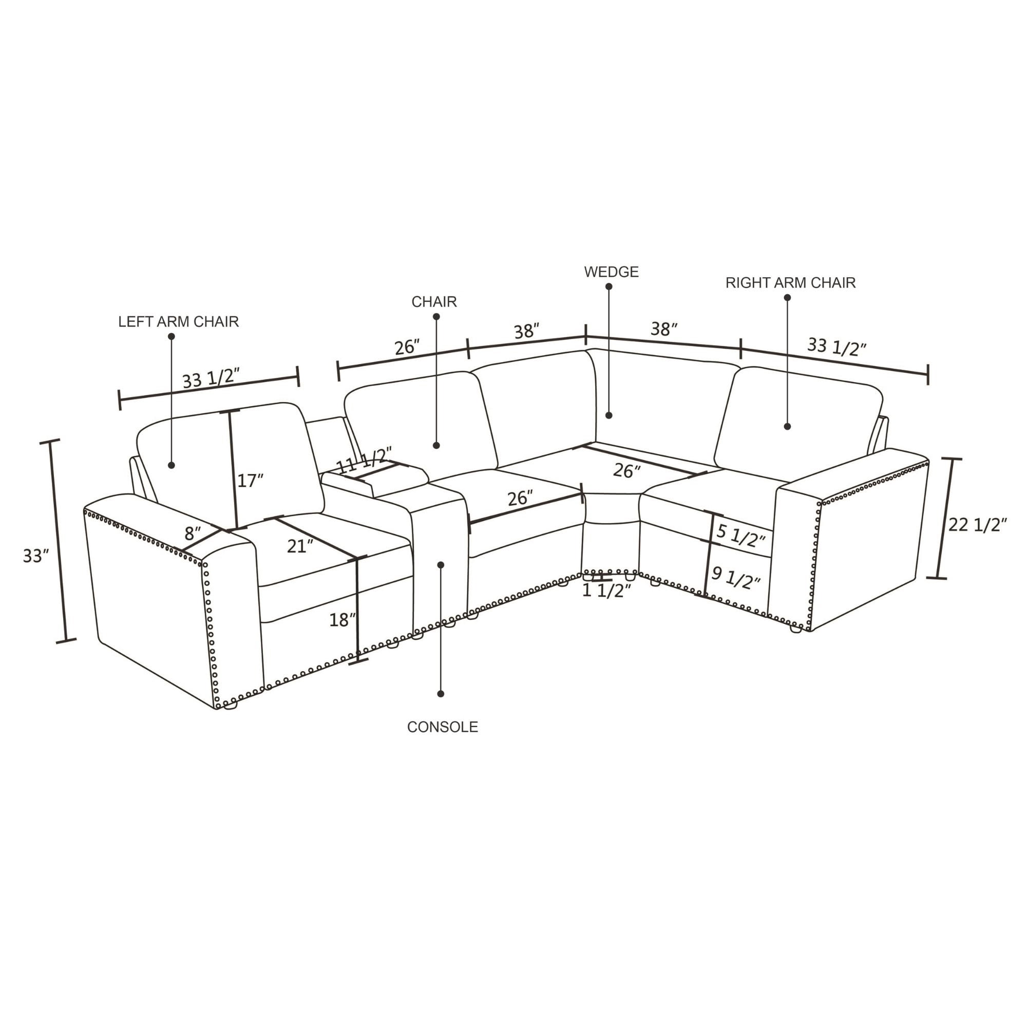 MAYEERTY Modular Corner Sofa, Flocking Fabric Couch with Console & Cup Holders, Dark Grey