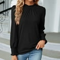 thumbnail image 2 of Womens Elegant Long Sleeve Tops Ruffle Mock Neck Solid Color Keyhole Back Casual Dressy Blouses Tee Shirts (Medium, Black), 2 of 4