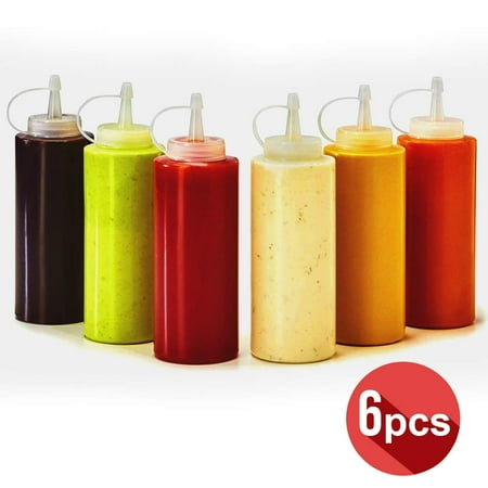 

6 pack 8 Oz Plastic Squeeze Squirt Condiment Bottles with Twist Lids and Discrete Measurements - For Sauce Ketchup BBQ Dressing Paint Workshop Pancake Art Dispenser and More