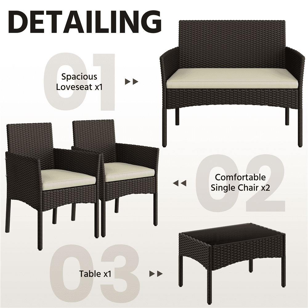 Renwick 4-Piece Outdoor Reception Set with Sofas and Coffee Table, Brown/Beige