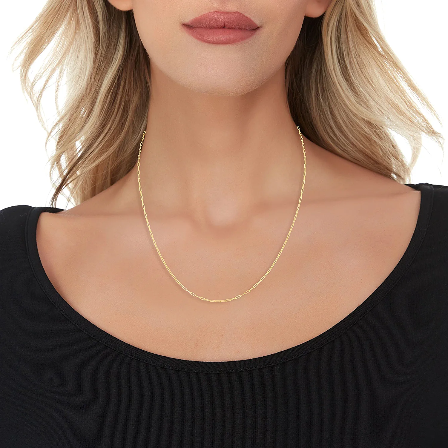 14K Yellow Gold White Gold or Rose Gold Adjustable Paperclip Link Chain Necklace