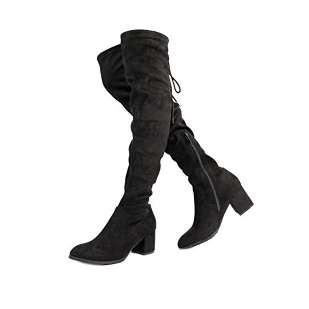 DREAM PAIRS Womens Thigh High Fashion Over The Knee Strech Block Mid Heel Boots 