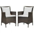 thumbnail image 1 of Modway Conduit 17" Rattan Patio Dining Armchair in Brown/White (Set of 2), 1 of 3