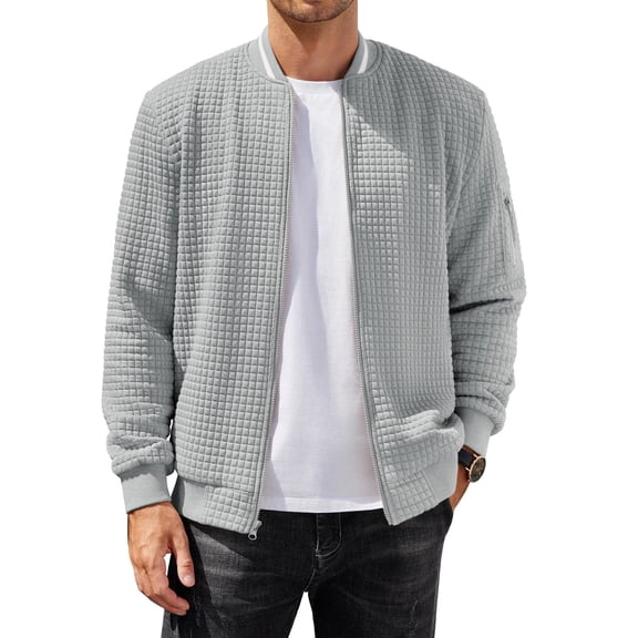 COOFANDY Men's Fashion Quarter Zip Pullover Long Sleeve Quilted Sweatshirt Plaid Jacquard Polo Mock Neck Sweaters