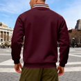 thumbnail image 4 of Men's Solid-color Casual Fleece Hoodie, Loose Stand-up Collar Semi-zipper Casual Sport Pullover Hoodie for Men,Wine,XL, 4 of 8