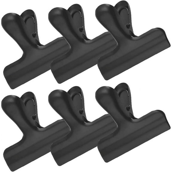 Pack of 6 Bag Clips, Stainless Steel 3 x 2.5 Inch Heavy Duty Large Bag Clips for Coffee Food Bread Bags and Chip Bags Air Tight Seal (Black)